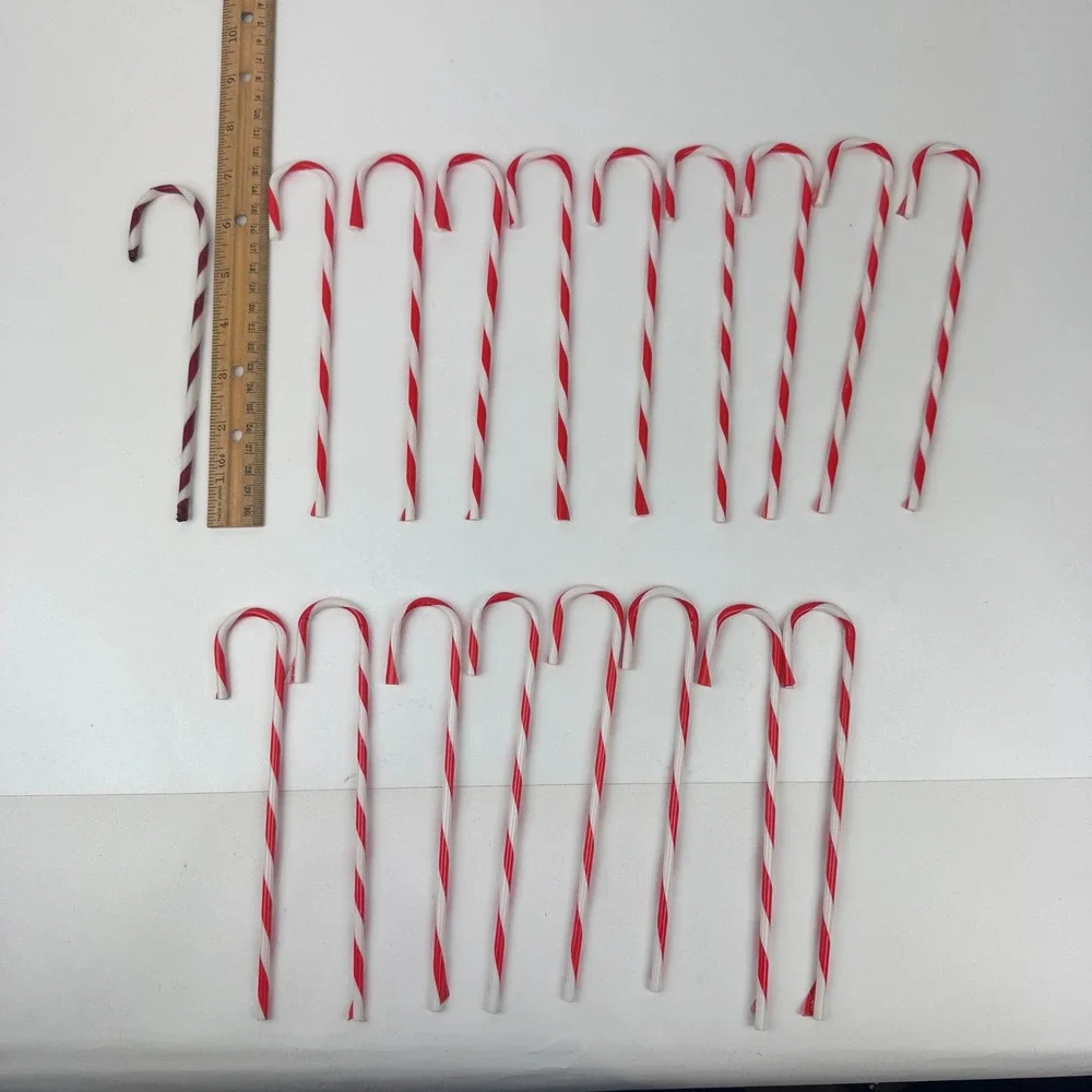 18 Vtg Thin Plastic Red White Stripe‎ Candy Cane Christmas Ornament 7.5inch READ